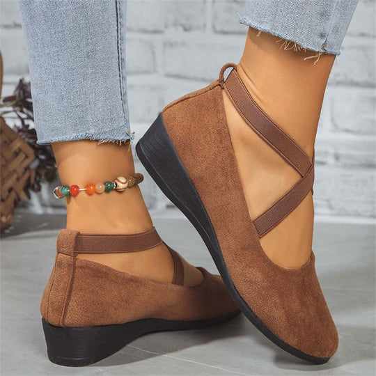 Damen elegante Wedge-Pantoletten mit überkreuzten Riemen und komfortablem Fußbett