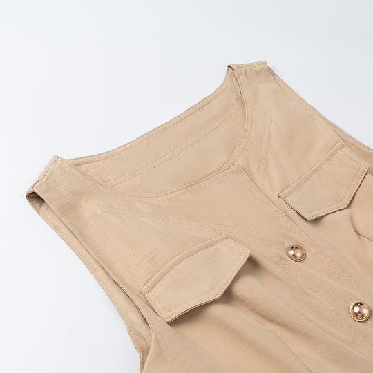 Damen Ärmelloses Hemdblusenkleid mit weitem A‑Linien‑Rock und Ziergürtel Shop Nory