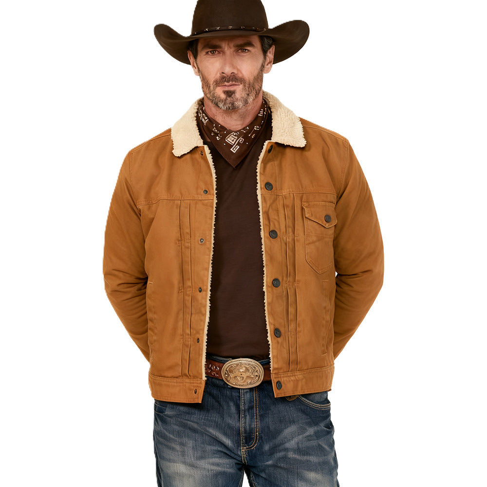 Herren Canvas-Truckerjacke mit Teddyfutter und Cordkragen Shop Nory