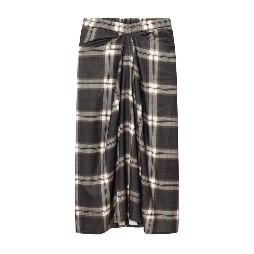 Damen Midirock mit Karomuster und dekorativer Frontdrappierung Shop Nory