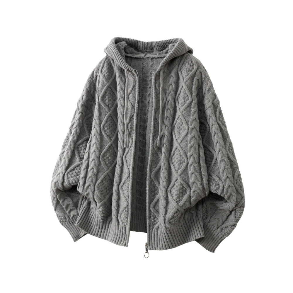 Damen Oversize Kapuzencardigan mit Zopfmuster und Frontreißverschluss Shop Nory