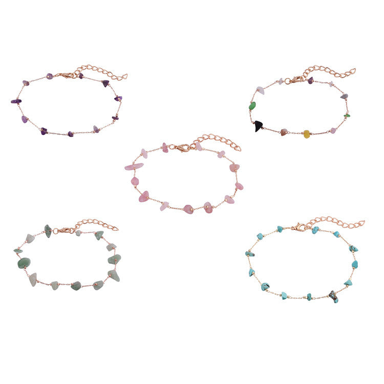 Damen Fußkettchen mit natürlichem Edelsteindekor und feinem Gliederdesign Shop Nory