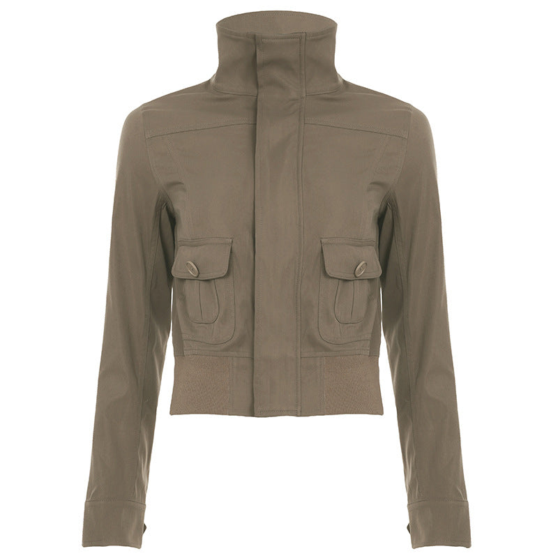 Damen nan kurze Utility-Blousonjacke mit hohem Stehkragen, Pattentaschen und elastischem Bund Shop Nory