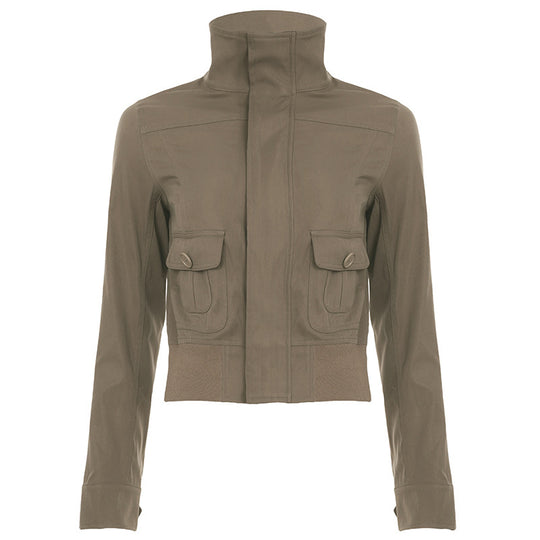 Damen nan kurze Utility-Blousonjacke mit hohem Stehkragen, Pattentaschen und elastischem Bund Shop Nory