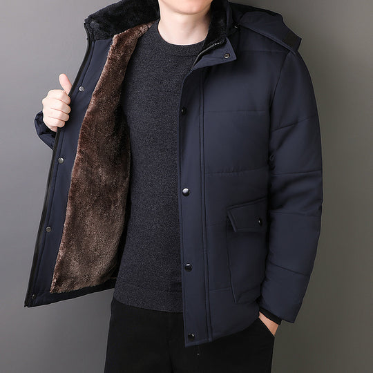 Herren Kurzparka mit gesteppter Thermofütterung, Kapuzenansatz und Multifunktionsklappentaschen Shop Nory