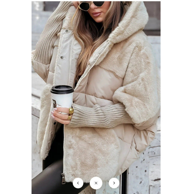 Damen nan gesteppte Kurzjacke mit Teddyfell-Einsätzen, Kapuze und integrierten Rippbündchen Shop Nory