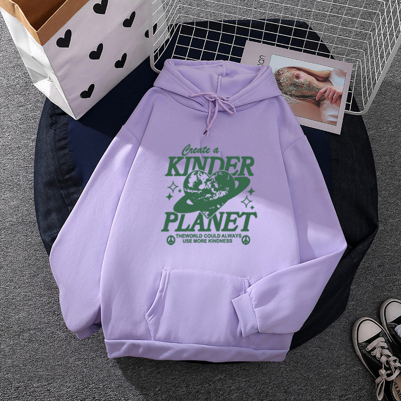 Unisex nan oversized Kapuzenpullover mit Statement-Print "Kinder Planet", Kängurutasche und weichem Futter Shop Nory