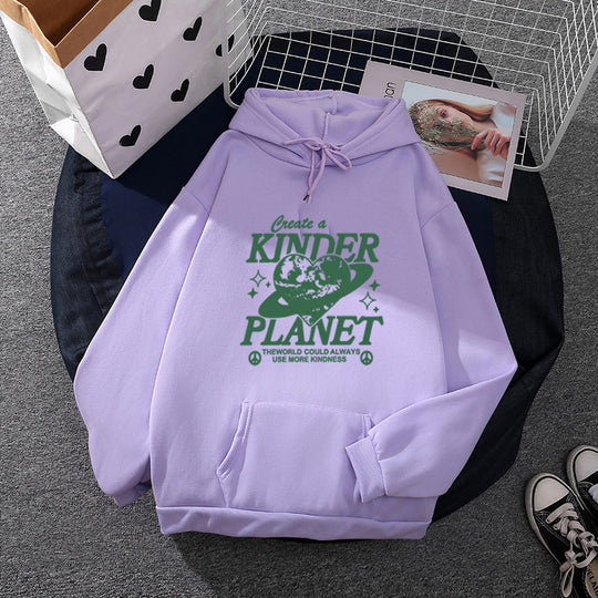 Unisex nan oversized Kapuzenpullover mit Statement-Print "Kinder Planet", Kängurutasche und weichem Futter Shop Nory
