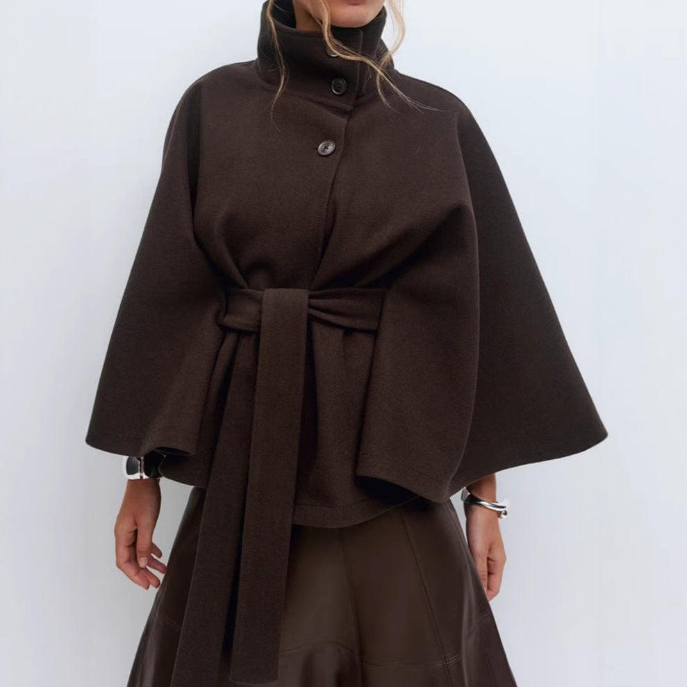 Damen Kurzmantel mit Stehkragen, tailliertem Gürtel und Kimonoärmeln Shop Nory