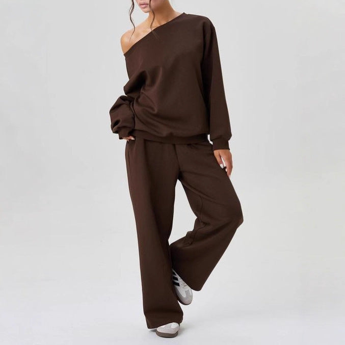 Damen nan legeres Lounge-Set mit einseitigem Schulterdetail und weiter Jogginghose Shop Nory