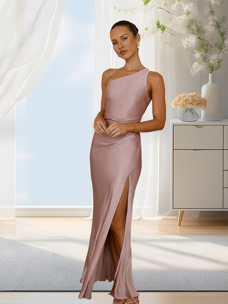 Damen Elegantes Abendkleid mit asymmetrischem Schnitt und hohem Schlitz Shopnory