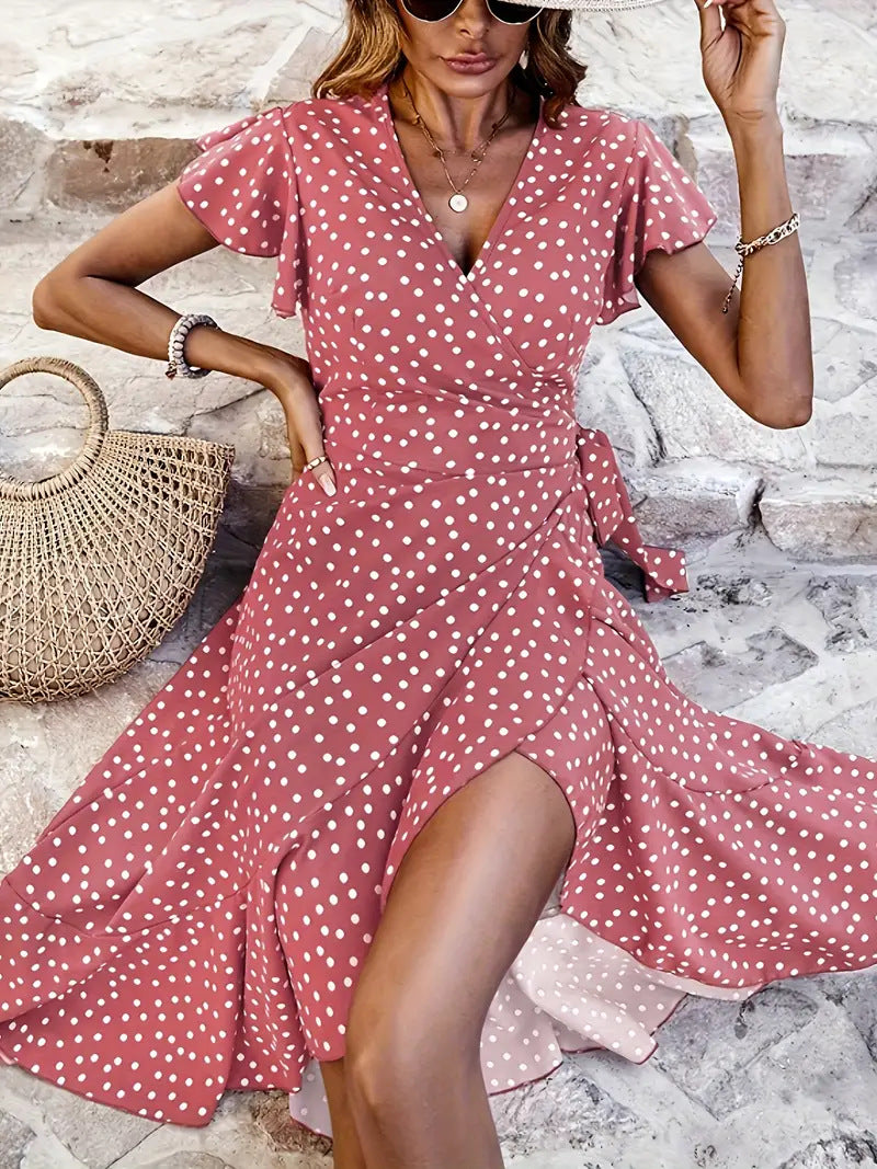 Damen Wickelkleid mit Punkten und fließendem Schnitt