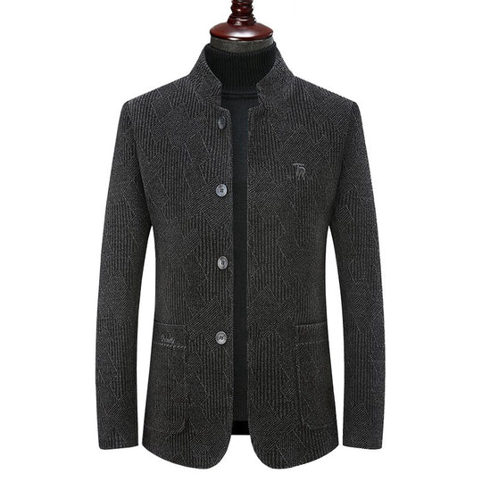 Herren Moderner Stehkragen-Blazer im Bouclé-Look mit feiner geometrischer Struktur Shop Nory