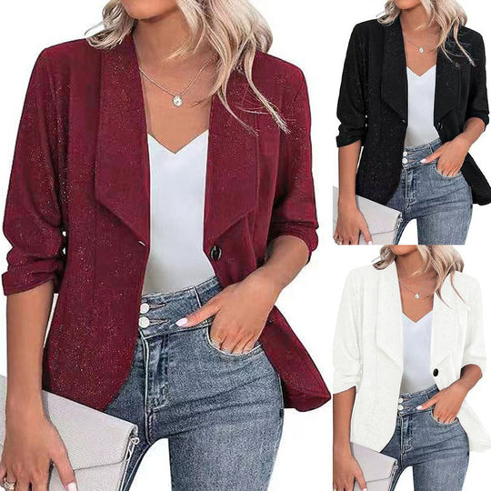 Damen Kurzblazer mit 3/4-Ärmeln, taillierter Silhouette und Ein-Knopf-Verschluss Shop Nory