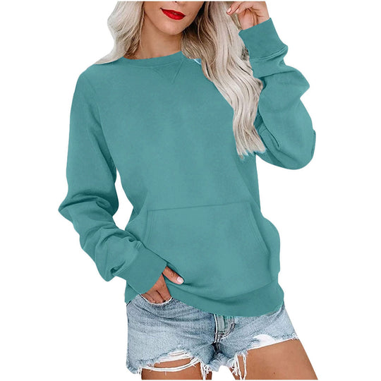 Damen Lockeres Sweatshirt mit Rundhalsausschnitt und Kängurutasche Shop Nory
