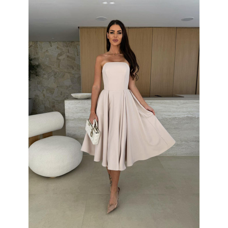 Damen elegantes Cocktailkleid mit trägerlosem Design