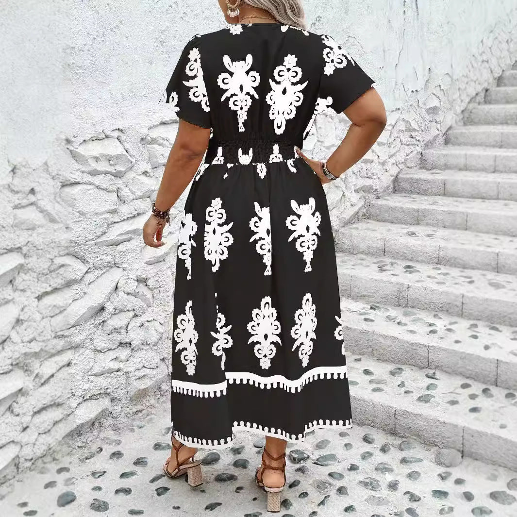 Damen Wickel-Midikleid mit taillierter Drapierung und dekorativem Bordürenprint Shop Nory