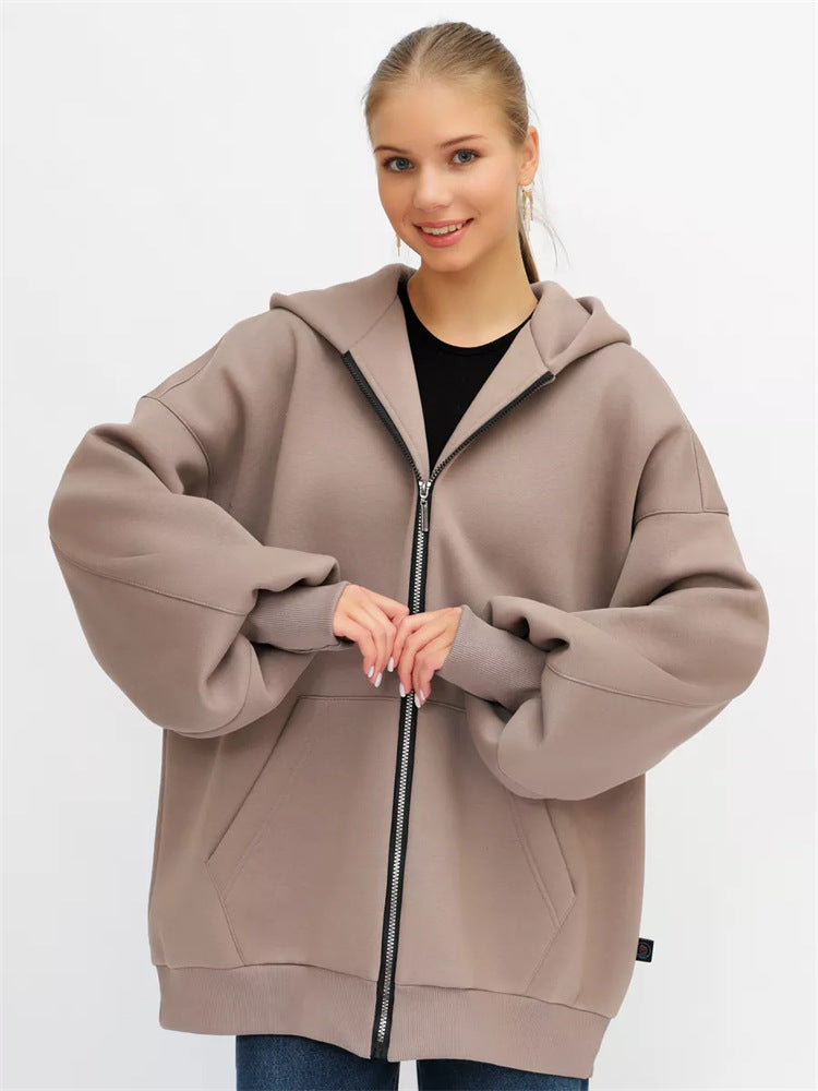 Damen lässiger Oversized Zip-Hoodie mit tiefen Taschen