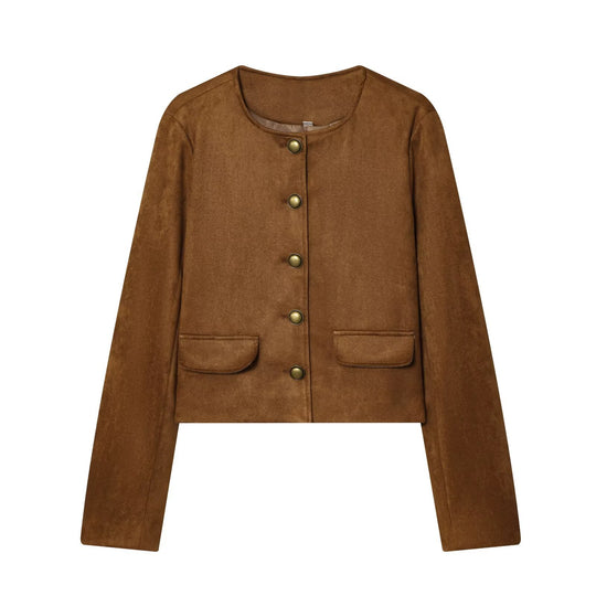 Damen Taillierte Cropped‑Bouclé‑Jacke mit Zierknopfleiste und Pattentaschen Shop Nory