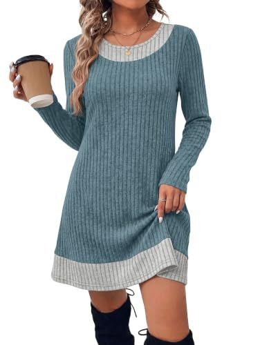 Damen Gerippte Longshirt‑Kleid mit Karierter Saum‑ und Ausschnittblende Shop Nory