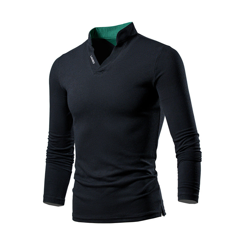 Herren Slim-Fit Langarmshirt mit Stehkragen, offenem V‑Ausschnitt und funktionalem Stretchmaterial Shop Nory