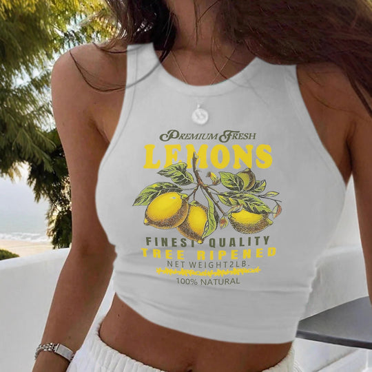Damen Crop-Top mit frischem Zitronenmotiv und lässigem Schnitt
