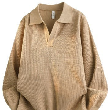 Unisex Oversized Feinstrick-Polo-Pullover mit offenem V‑Ausschnitt und lässiger Silhouette Shop Nory