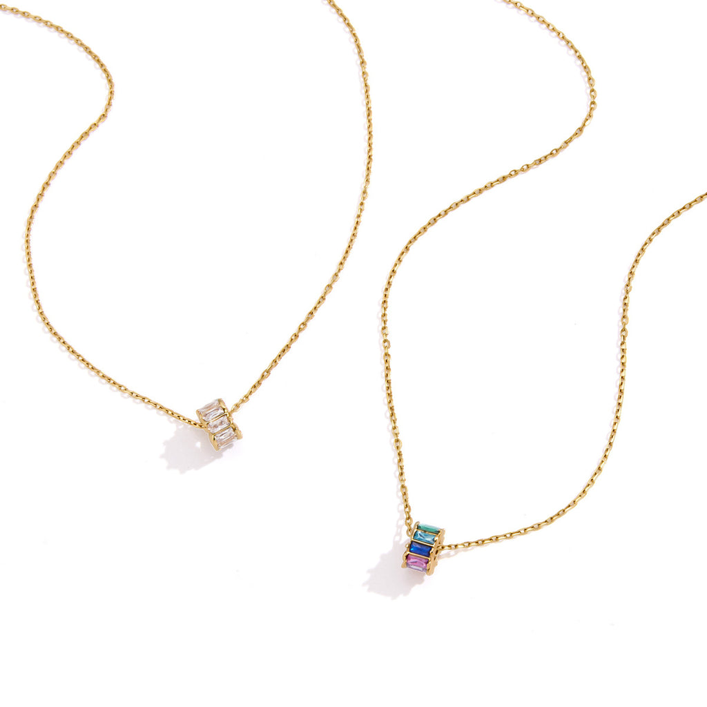 Damen Edelstahl-Halskette mit funkelnden Zirkonia-Anhängern und verstellbarem Verschluss Shop Nory