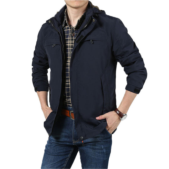 Herren Leichte Utility-Feldjacke mit Kapuze, Reißverschluss und Multifunktionstaschen Shop Nory
