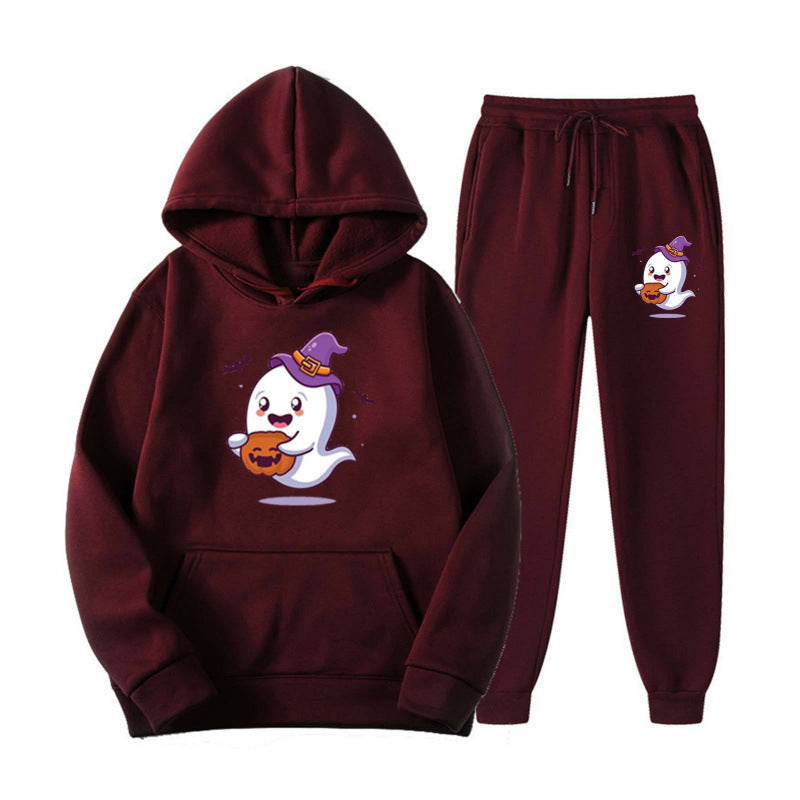 Unisex kuscheliger Kapuzenpullover und Jogginghose Set mit Halloween-Geistprint Shop Nory