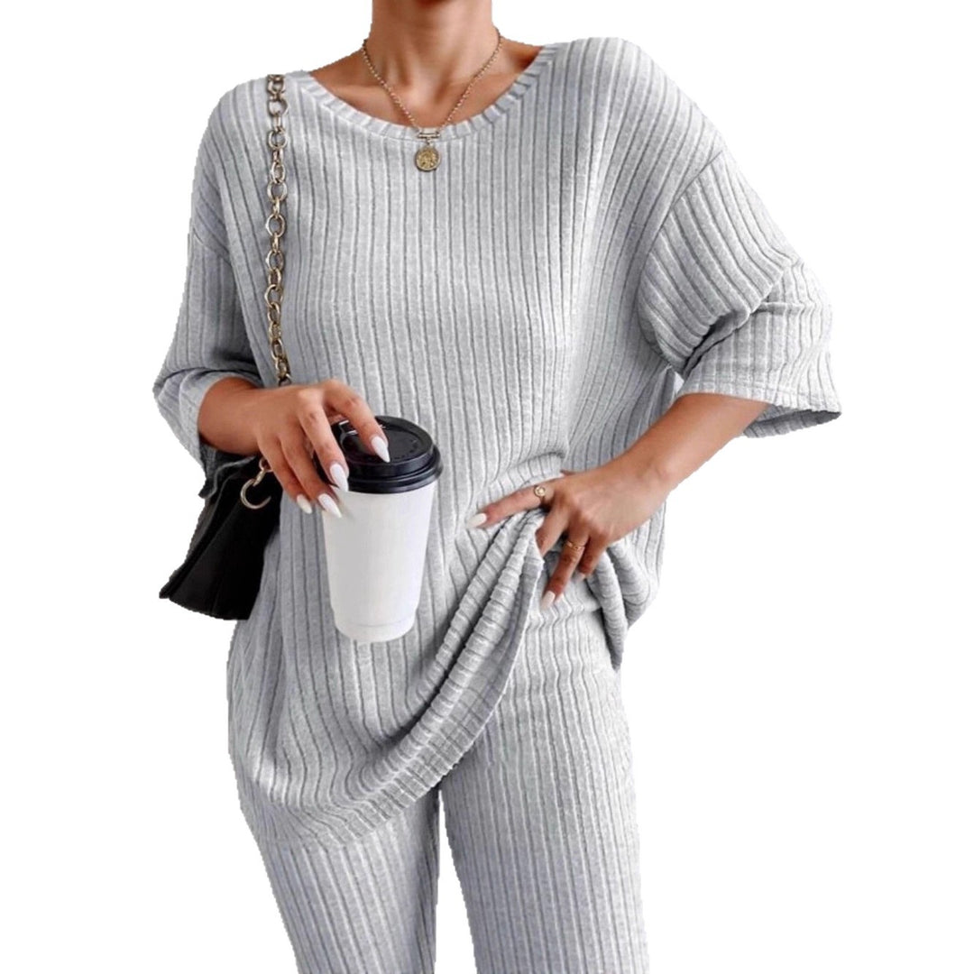 Damen Lässiges Rippstrick-Lounge-Set mit Oversize-Kurzarmoberteil und High-Waist-Biker-Shorts Shop Nory