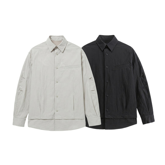 Unisex Oversize Hemdjacke mit Druckknöpfen, Kentkragen und Brust‑Welttasche Shop Nory