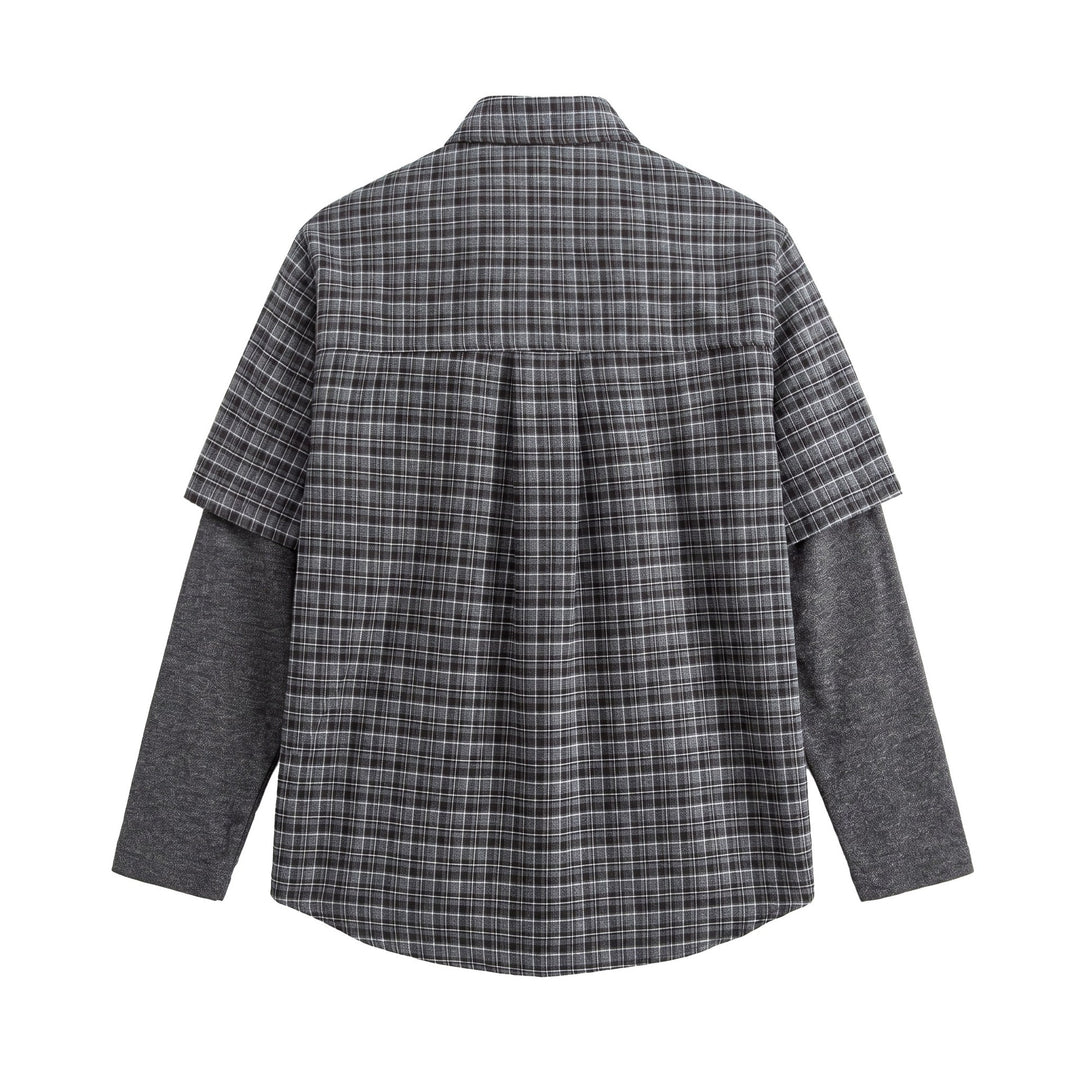 Herren Hemd im Lagenlook mit kariertem Vorderteil und eingesetzten Sweatärmeln Shop Nory