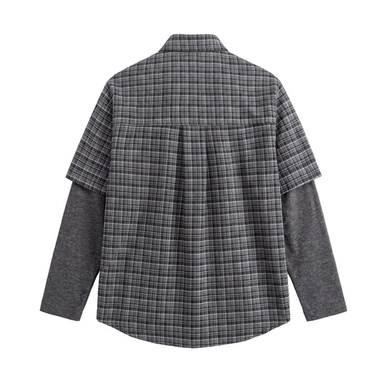 Herren Hemd im Lagenlook mit kariertem Vorderteil und eingesetzten Sweatärmeln Shop Nory