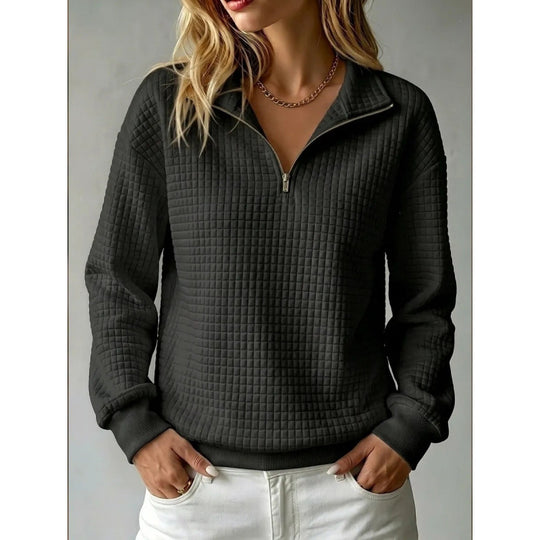 Damen Stepp-Sweatshirt mit halbem Reißverschluss und Kachelstruktur Shop Nory