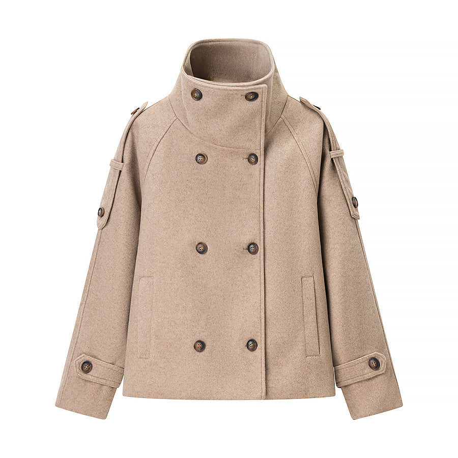 Damen Kurzer Doppelreihiger Woll-Peacoat mit Stehkragen Shop Nory