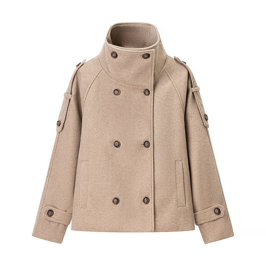 Damen Kurzer Doppelreihiger Woll-Peacoat mit Stehkragen Shop Nory