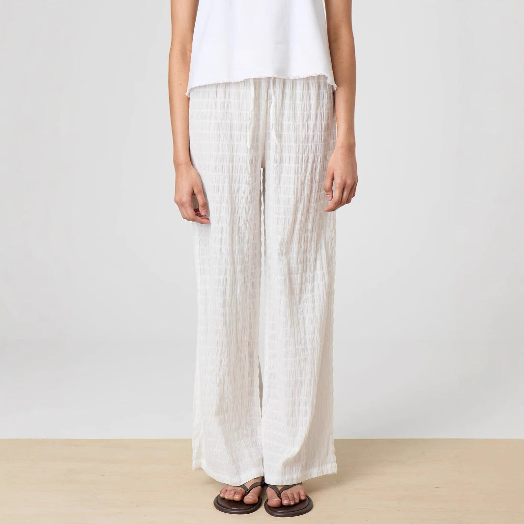 Damen Leichte Palazzo-Loungehose aus Crinkle-Gauze mit hoher Komfort-Taille Shop Nory