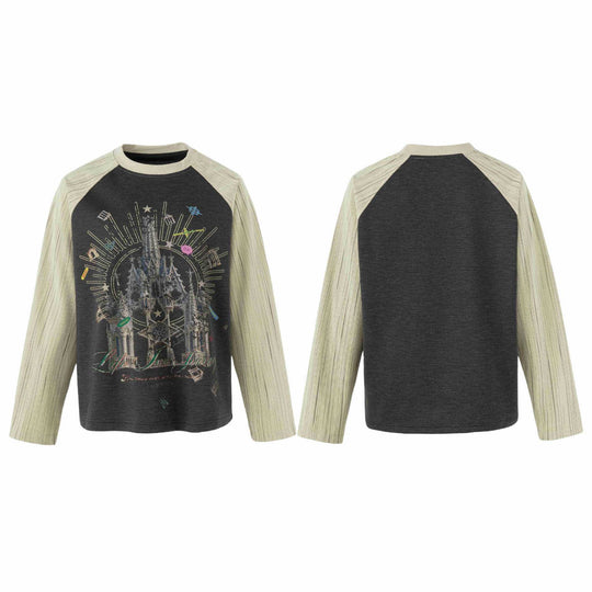 Damen Raglan‑Sweatshirt mit grafischem Kathedralprint und strukturierten Ärmeln Shop Nory