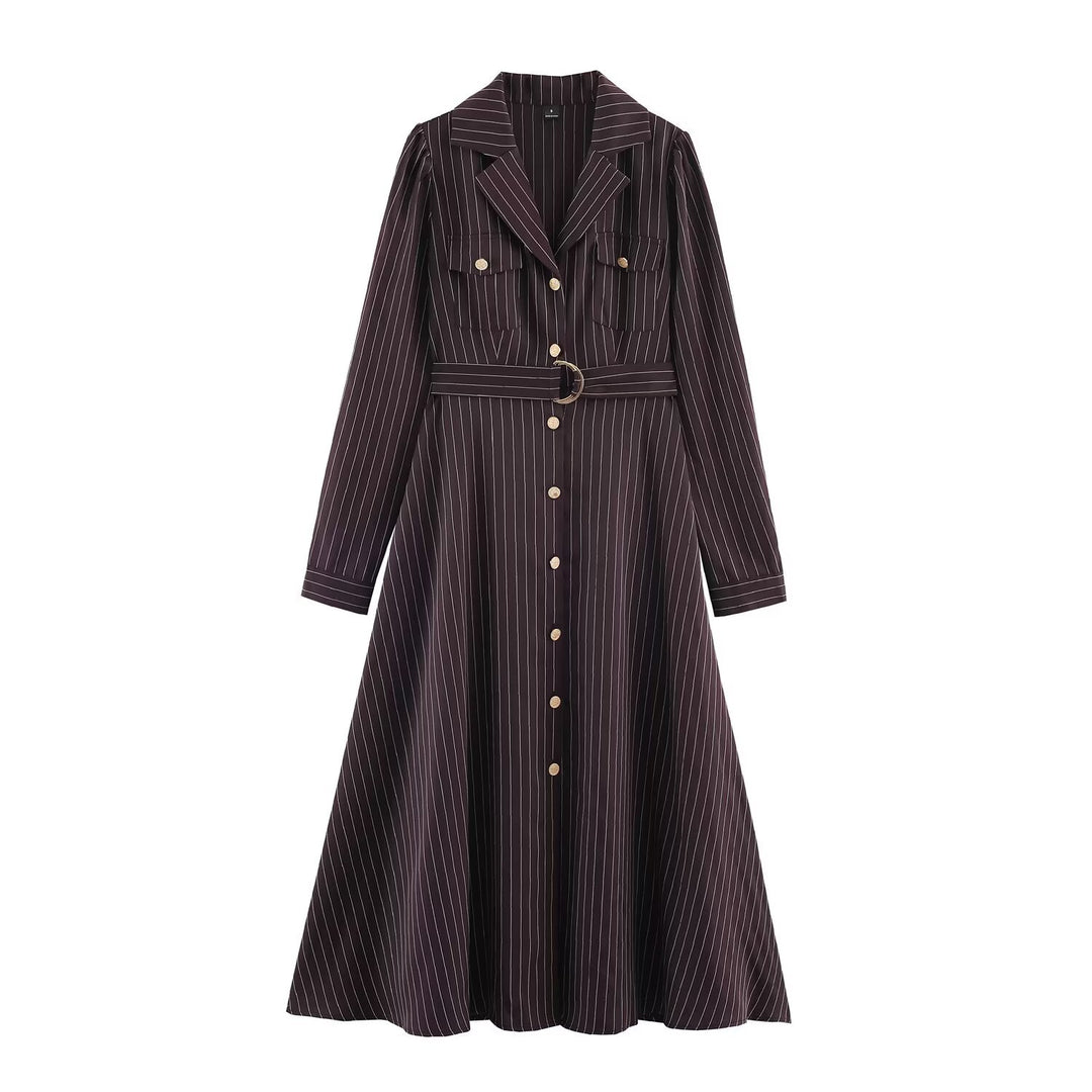 Damen Hemdblusenkleid im Nadelstreifen-Look mit Taillengürtel Shop Nory