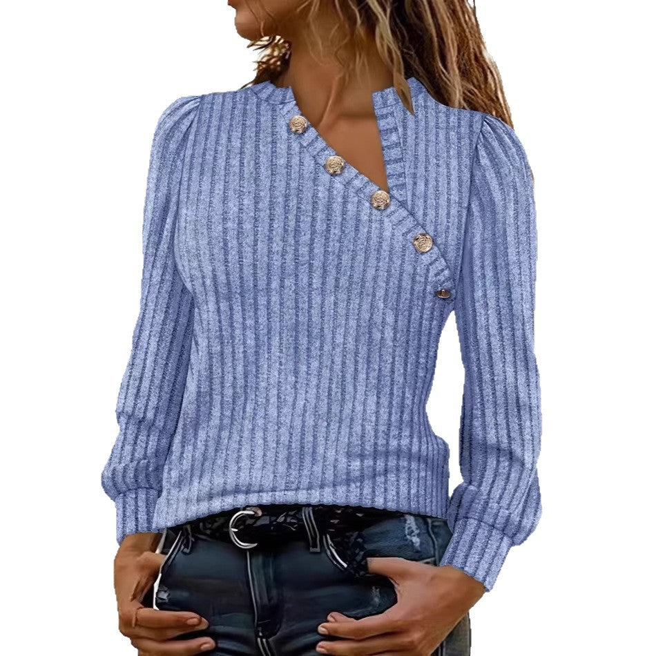 Damen Gerippter Feinstrickpullover mit asymmetrischer Knopfleiste Shop Nory