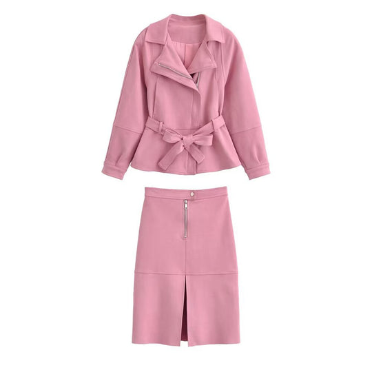 Damen Kurzjacke mit Taillengürtel, asymmetrischem Revers und Peplum-Saum Shop Nory