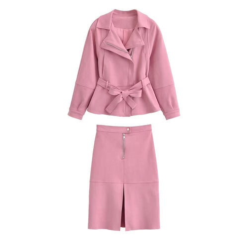 Damen Kurzjacke mit Taillengürtel, asymmetrischem Revers und Peplum-Saum Shop Nory