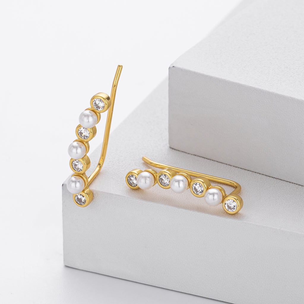 Damen Ohrstecker mit eleganter Perlen- und Zirkon-Verzierung Shop Nory