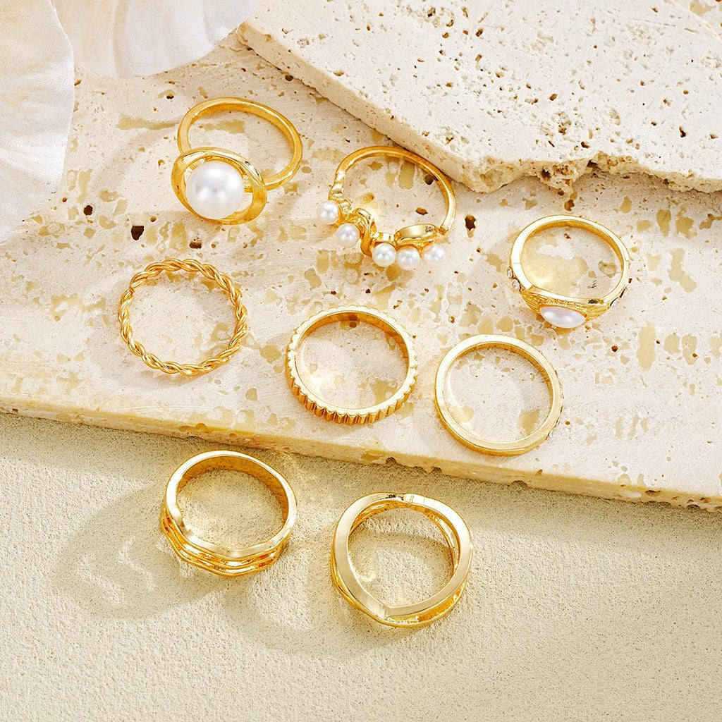 Damen Ring-Set mit eleganten Perl- und geschwungenen Designs Shop Nory