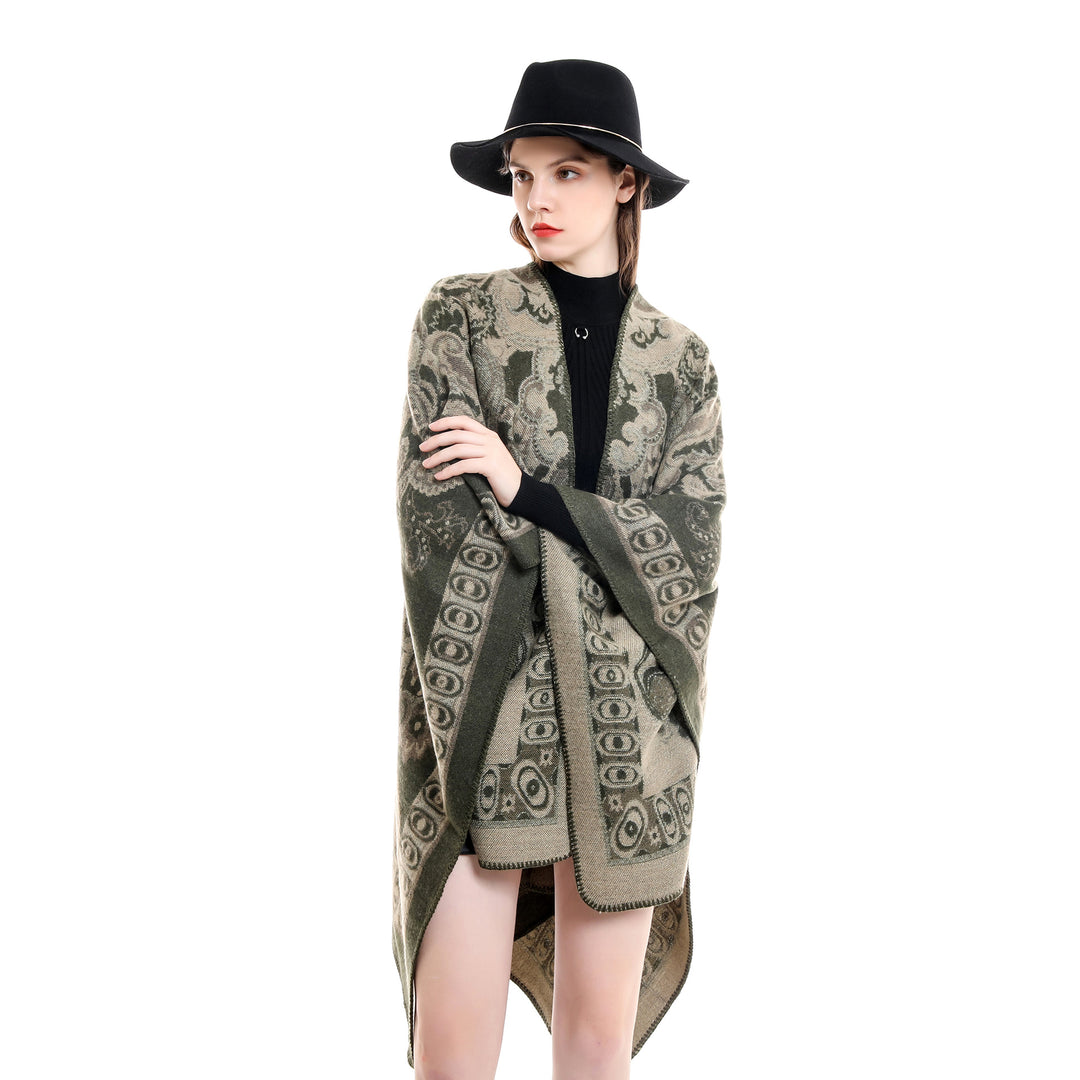 Damen Jacquard-gewebte Oversize-Ruana mit Ornamentik und offenem Kimono-Fall Shop Nory