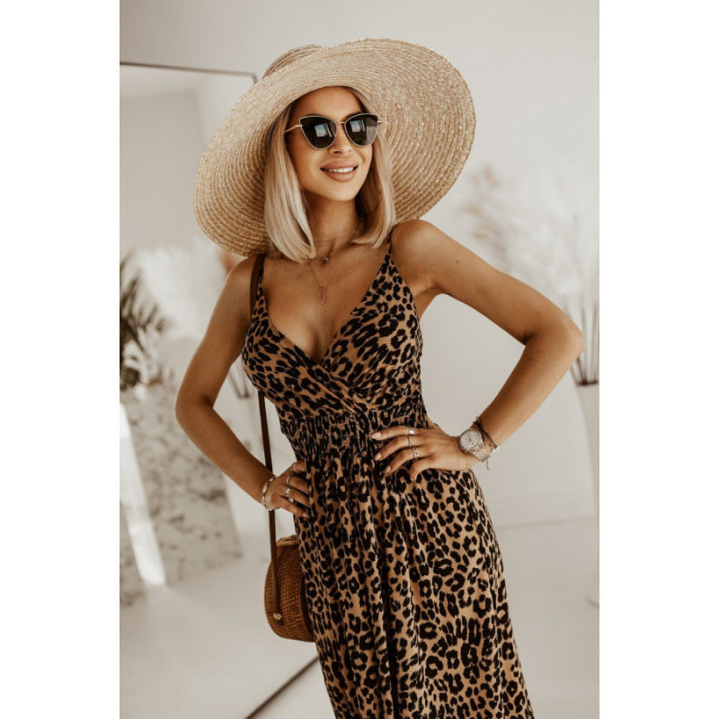 Damen Sleek Leopardenmuster Maxi Kleid