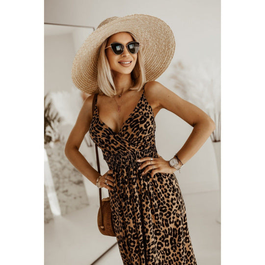 Damen Sleek Leopardenmuster Maxi Kleid