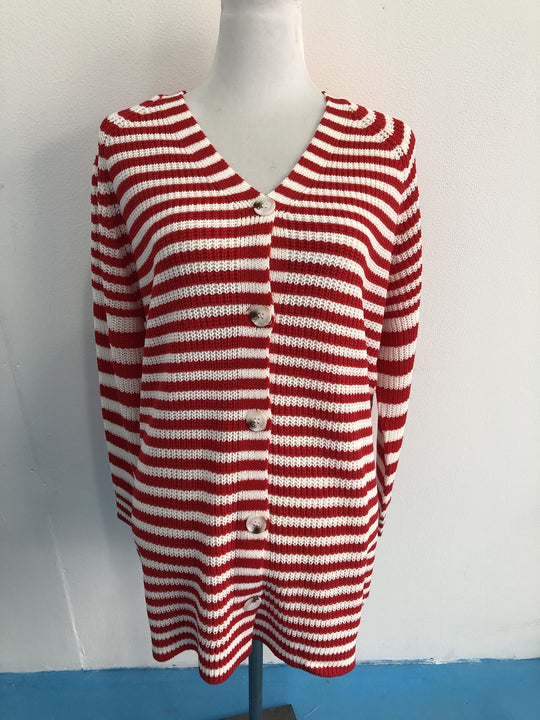 Damen gestreifte oversized Strickjacke mit V-Ausschnitt und Knopfleiste Shop Nory