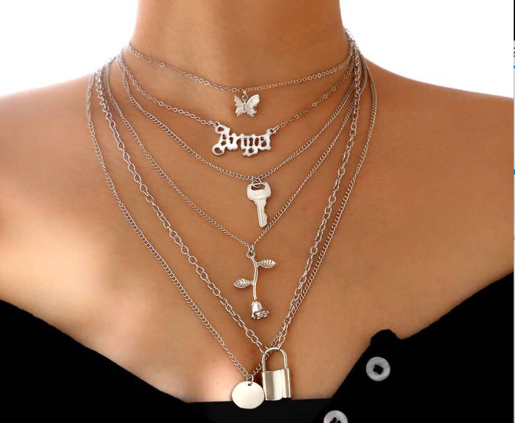 Damen mehrlagige Halskette mit individuellen Anhängern und geometrischen Designs Shop Nory